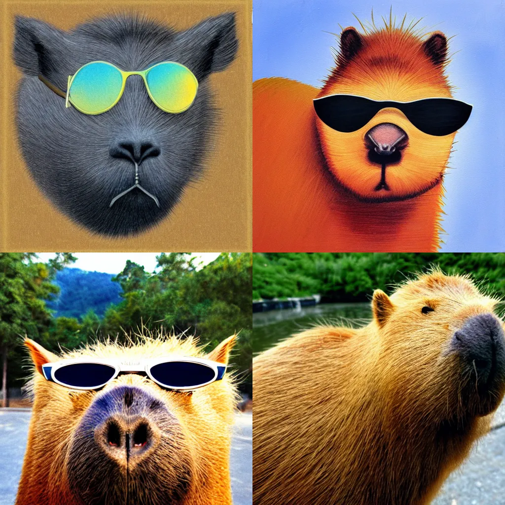 Prompt: Simple Art Capybara with Sunglasses