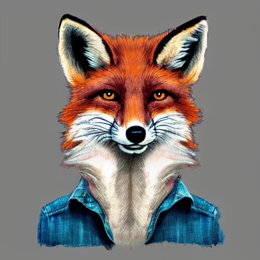 Image similar to A fox wearing a t-shirt and jeans, energetic, dynamic, digital art