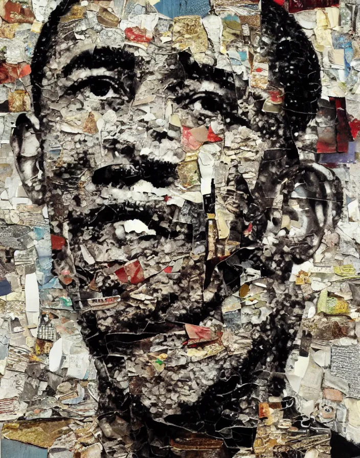 Prompt: fifty torn photos of barak obama detailed mixed media collage with canvas texture in style of contemporary art, punk art, photorealism, sensual bodies, expressionism, masterpiece, perfect composition, spectacular quality, intricate oil details, broken glass photo, torn paper intricate texture, large cracks, liquid glue spots