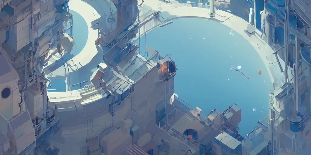 Prompt: factory that creates different universes, mini black hole with a turkish blue vortex, james gilleard, atey ghailan, makoto shinkai, goro fujita, studio ghibli, rim light, exquisite lighting, clear focus, very consistent, plain background, painting gentle