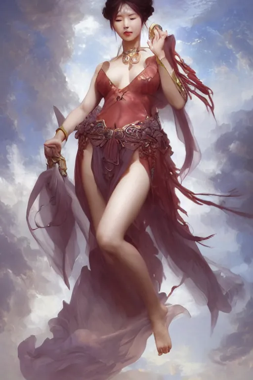 Image similar to A portrait of a female korean model as Ishtar the goddess of love, Stjepan Sejic, Ruan Jia, and Mandy Jurgens, and Artgerm, and william adolphe bouguereau, highly detailed, trending on artstation, award winning