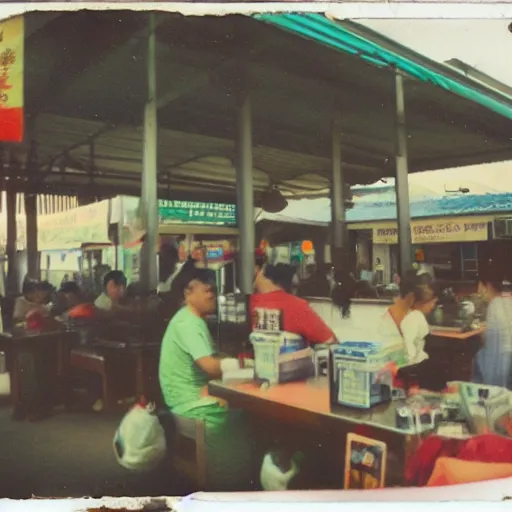 Prompt: A polaroid photo of a hawker centre