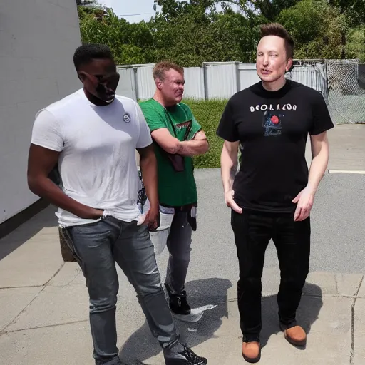 Image similar to elon musk hanging out on grove street, chilling with the ballas