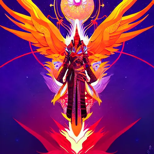 Image similar to guild wars 2, Phoenix, god rays, digital art, high detail by tristan eaton, victo ngai