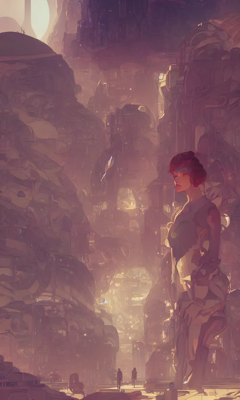 Image similar to Imagine a future city on Mars designed to sustain life for eons, ambient lighting, 4k, alphonse mucha, lois van baarle, ilya kuvshinov, rossdraws, artstation