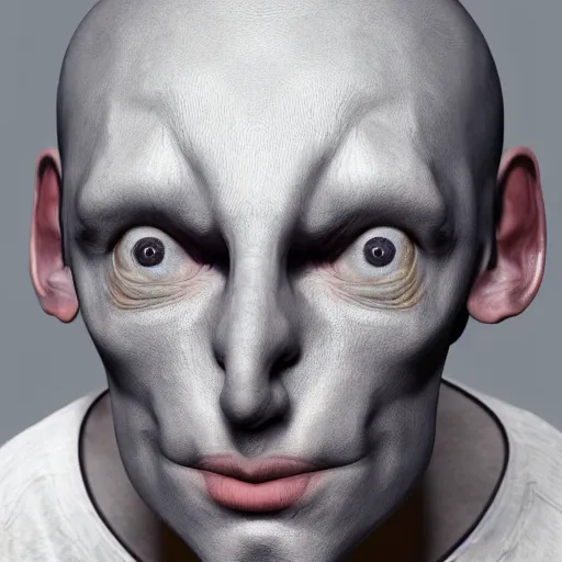 Prompt: 4 k portrait photography grey alien human hybrid face