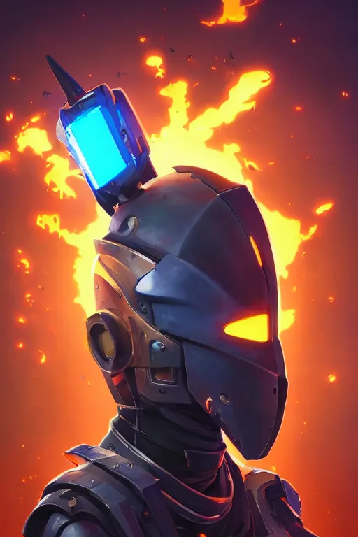 Image similar to epic mask helmet robot ninja portrait stylized as fornite style game design fanart by concept artist gervasio canda, behance hd by jesper ejsing, by rhads, makoto shinkai and lois van baarle, ilya kuvshinov, rossdraws global illumination radiating a glowing aura global illumination ray tracing hdr render in unreal engine 5