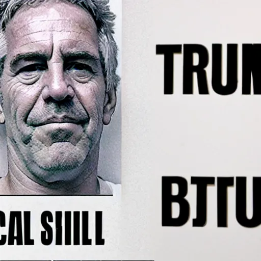 Image similar to donald trump behind bars in a filthy, obscure and depressing cell, with jeff epstein looming over him