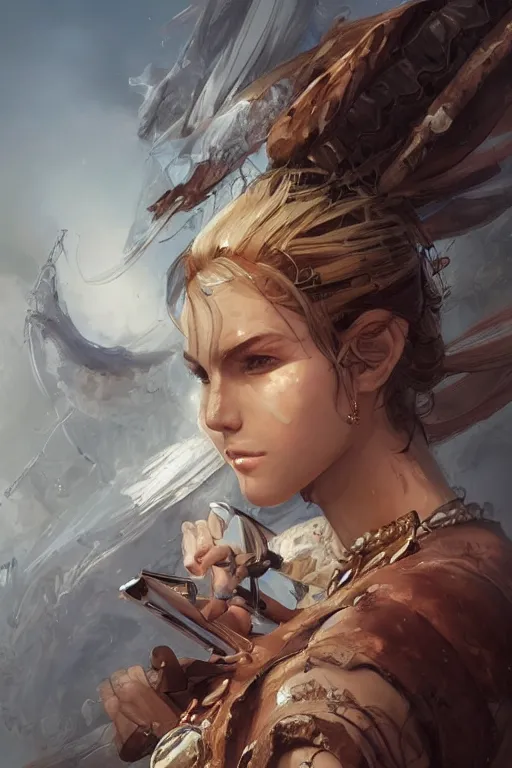 Image similar to A masterpiece portrait of a Incredibly beautiful queer Syberian post apocalyptic shaman girl . medium shot, intricate, elegant, highly detailed. trending on artstation, digital art, by Stanley Artgerm Lau, WLOP, Rossdraws, James Jean, Andrei Riabovitchev, Marc Simonetti, Yoshitaka Amano