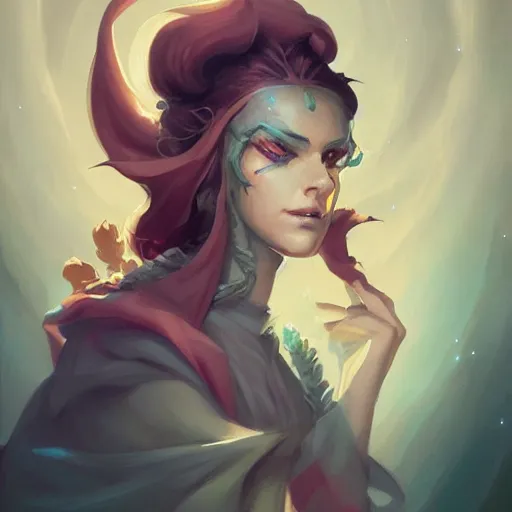 Prompt: beautiful female mage portrait in the style of Peter Mohrbacher