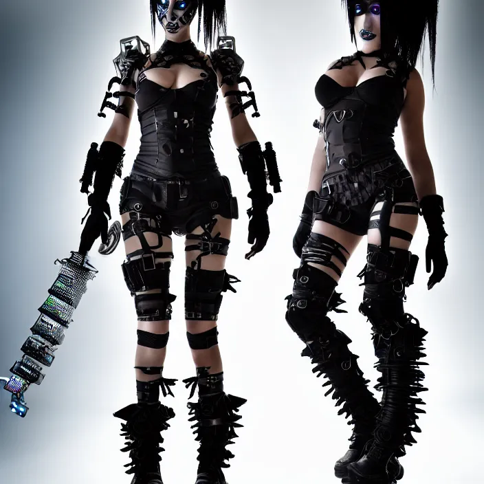 Image similar to professional full length photograph of a cybergoth warrior. Extremely detailed. 8k