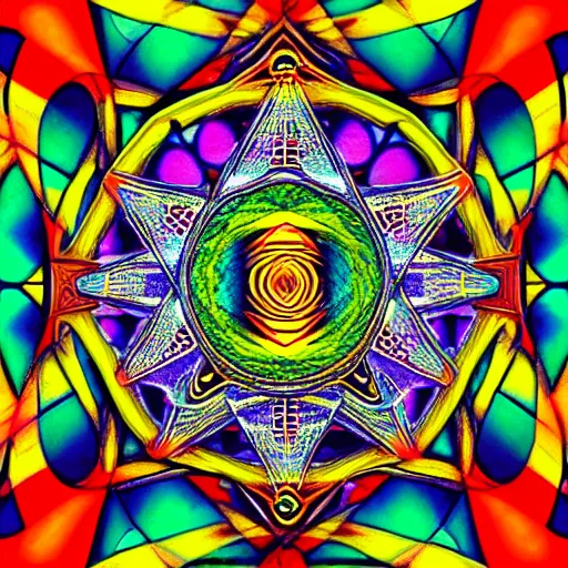 Prompt: dmt ego of death, over sacred geometry psychedelic hallucination