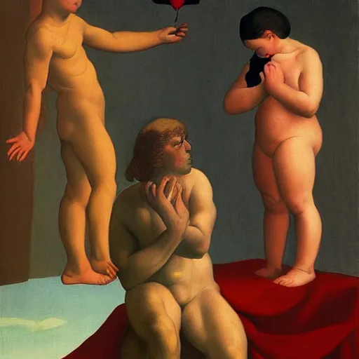 Image similar to the devil takes his due by Raphael, Hopper, and Rene Magritte. detailed, romantic, enchanting, trending on artstation.