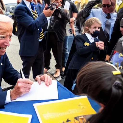 Image similar to joe biden dressed as batman and signing autographs