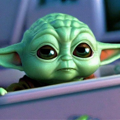 Prompt: baby yoda in Pixar's Toy Story.