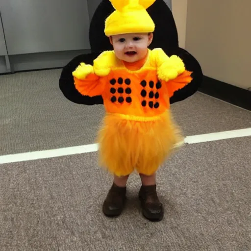 Image similar to cute baby chick dressed as an inmate