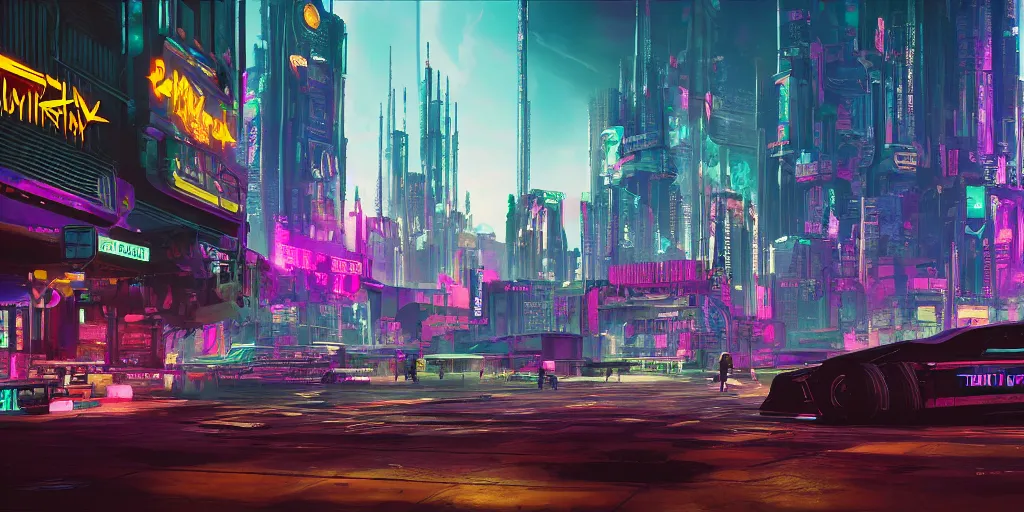 Image similar to DMT city, cyberpunk 2077 style concept art