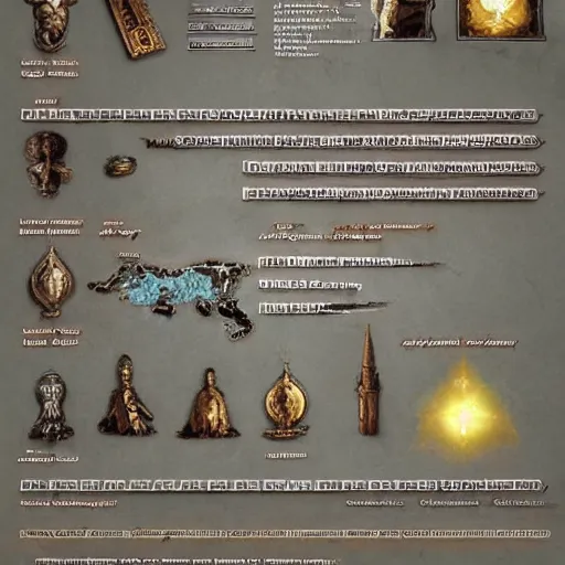 Prompt: A world where humanity remained loyal to archaic forces, and what followed was an unprecedented era of spiritual alchemy, Infographic, set design, props, Artstation, epic