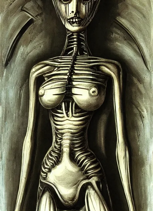 Image similar to a mechanical woman, by h. r. giger, masterpiece, sharp focus