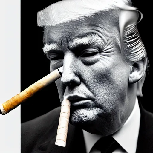 Image similar to a high detail photo of donald trump smoking a cigarrette, subject= donald trump, subject detail: extremly detailed, subject action: smoking a cigar, photorealism, dramatic lighting, award winning photograph, trending on artstation