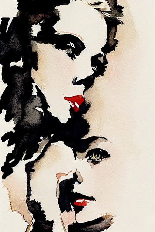 Prompt: beautiful portrait of Charlize Theron by Milo manara and David downton, colorless, silent, watercolor