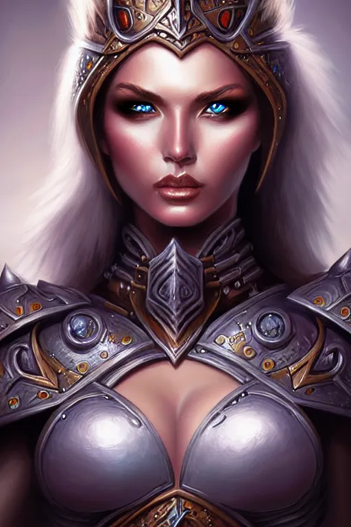 Image similar to female model, fantasy armor, detailed face, tony sart