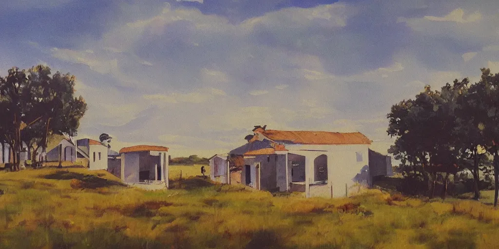 Image similar to a beautiful painting of a building in a serene landscape by agustin fernandez, trending on artstatio