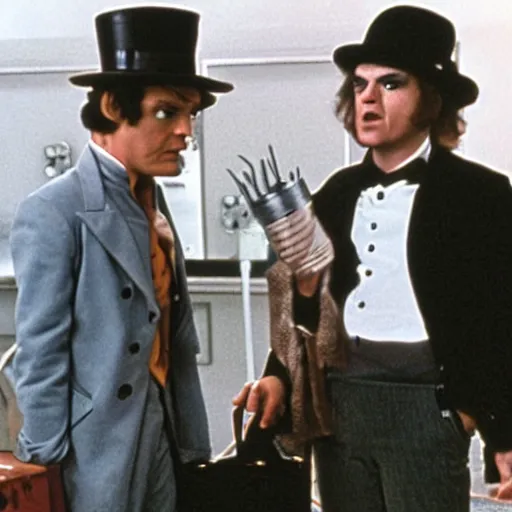 Image similar to a still of from the movie a clockwork orange crossover with the movie groundhog day