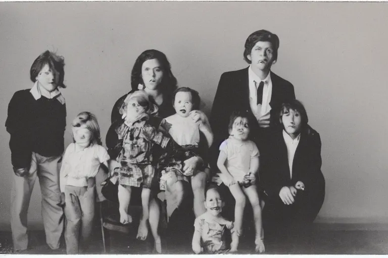 Image similar to sasquatchs family photograph in a vintage studio fuji film