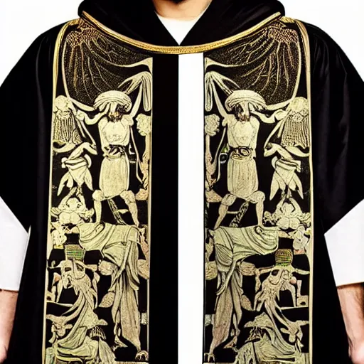 Prompt: ancient greek philosphers wearing gucci versace intricate textile chiton himation cloak tunic detailed design japanese kanji streetwear cyberpunk modern fashion