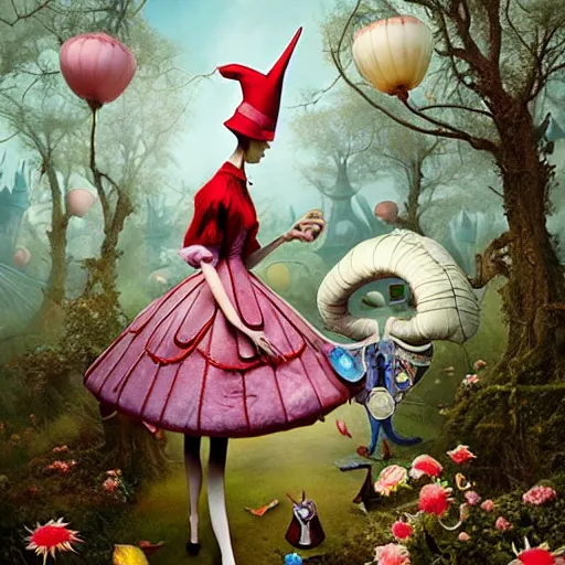 Prompt: alice in wonderland, by ray caesar and vincent callebaut and craola, trending on artstation hq, deviantart, pinterest, 4 k uhd image