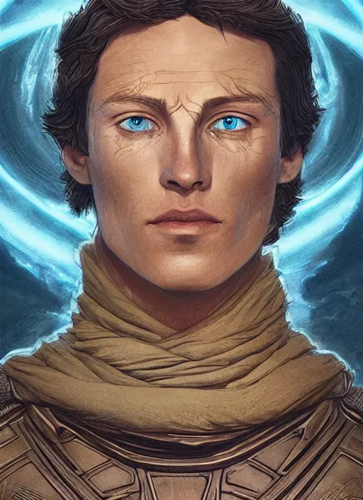 Prompt: artstation concept of paul atreides as Dune concept art, translucent skin, bio skin, blue eyes, symmetrical face, fantasy science, science background, sci-fi, hyperdetailed, artstation trending, world renowned artists, worth1000.com, historic artworks society, antique renewel, cgsociety, by greg rutkowski, by Gustave Dore, Deviantart