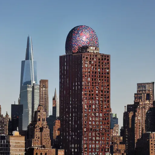 Prompt: building shaped like an amanita muscaria in the New York skyline