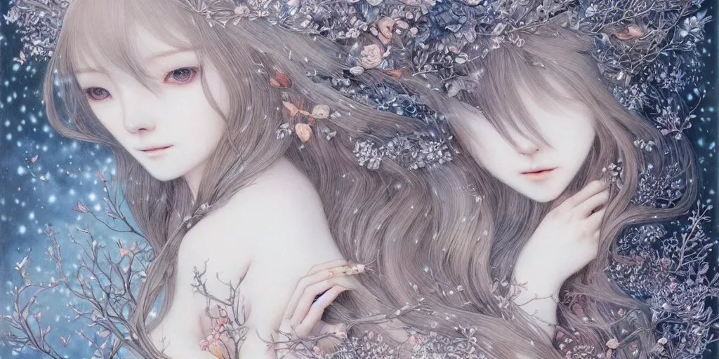 Image similar to breathtaking delicate detailed concept art winter creatures blend, by miho hirano, bizarre compositions, exquisite detail, pastel colors, 8 k