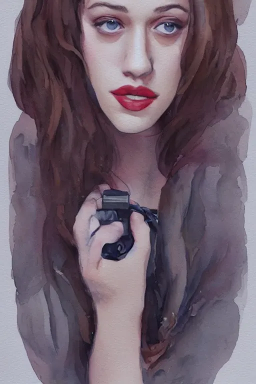 Image similar to Full body long camera shot, Portrait of young, beautiful kat dennings, full of details, watercolor painting, concept art, smooth, by Ina Wong and wlop ，trending on cgsociety and artstation，8kHDR，light effect