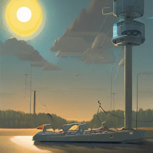 Image similar to yachting club by simon stalenhag