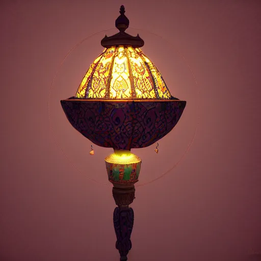 Prompt: A genie's ornate lamp, from the sands of the dessert, Visual Novel, Exposure, Overdimensional, Megapixel