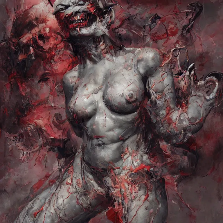 Image similar to oni demon in the style of adrian ghenie, 3 d render, esao andrews, jenny saville, surrealism, dark art by james jean, ross tran