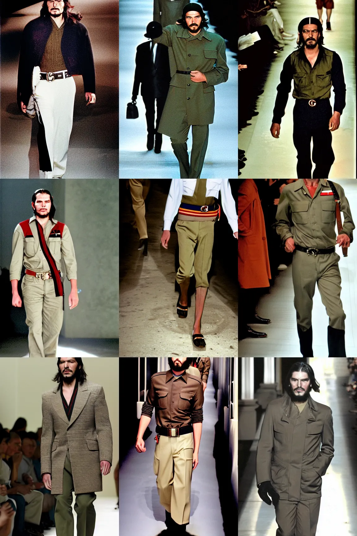 Prompt: Che Guevara walking the Tom Ford for Gucci S/S 2000 runway