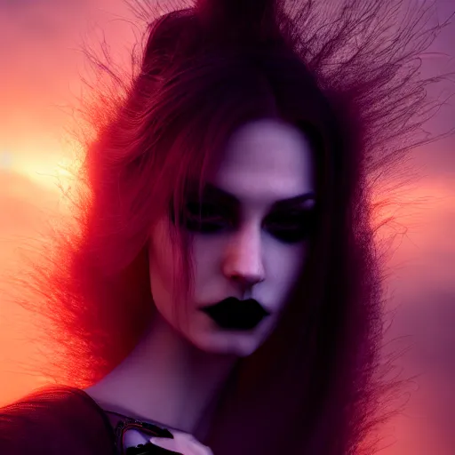 Image similar to photographic portrait of a stunningly beautiful gothic cyberpunk female in soft dreamy light at sunset, god rays, contemporary fashion shoot, by edward robert hughes, annie leibovitz and steve mccurry, david lazar, jimmy nelsson, breathtaking, 8 k resolution, extremely detailed, beautiful, establishing shot, artistic, hyperrealistic, beautiful face, octane render