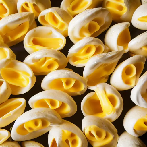 Image similar to macaroni shells and cheese, 4 k closeup, neon