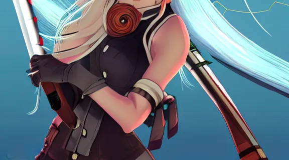 Prompt: Gravity Rush Kat HOLDING A KATANA sideways | Moonlit Night | strong blue rimlit | visual-key | anime illustration by Yang-Do | highly detailed