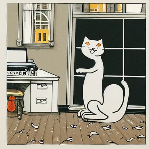 Image similar to cute cat Edward Hopper mcbess