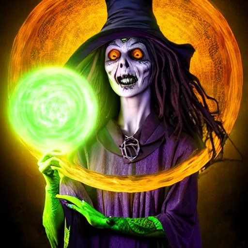 Image similar to a portrait of a scary ugly witch that is brewing a wicked potion in her cauldron that is marked with magical symbol that are glowing, highly detailed, digital photo, hdri, by christopher bretz and john carpenter, vivid colors, high contrast, 8 k resolution, intricate, photorealistic, smooth, psychedelic color scheme, concept art, award winning, cg society contest winner