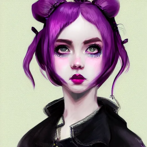 Image similar to a girl wearing lolita clothes, purple lipstick, pigtails, highly detailed, digital painting, artstation, concept art, smooth, sharp focus, illustration