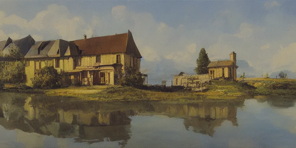 Prompt: a beautiful painting of a building in a serene landscape by anton otto fischer