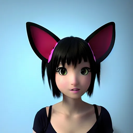 Image similar to new pixar character as an anime woman wearing cat ears, catgirl, highly detailed, extremely high quality, hd, 4 k, 8 k, professional photographer, 4 0 mp, lifelike, top - rated, award winning, cinematic, realistic, detailed lighting, detailed shadows, sharp, no blur, edited, corrected, trending