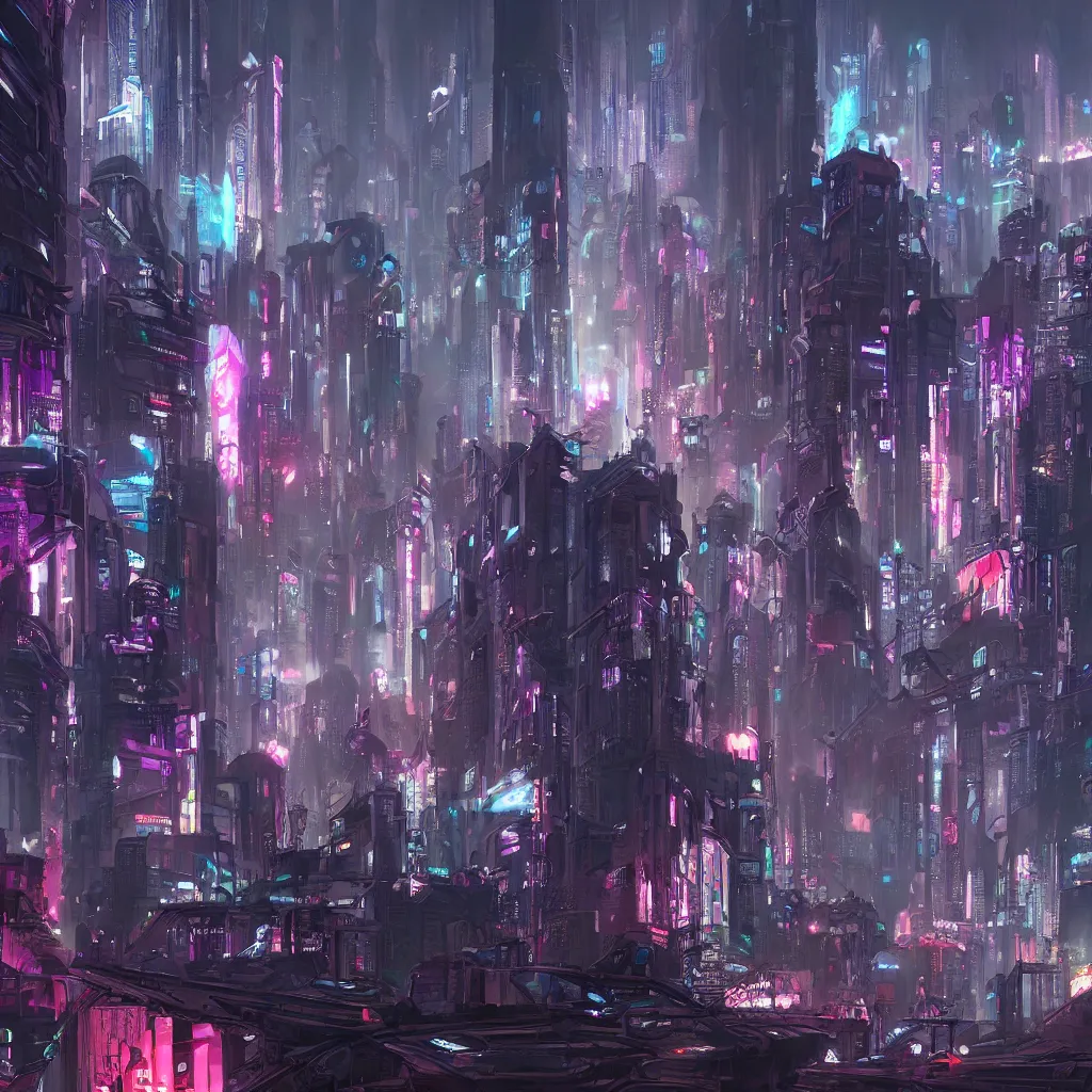 Prompt: Cyberpunk Fantasy City, Artstation