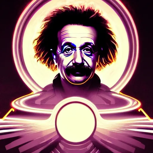 Image similar to symmetry!! portrait of albert einstein, sci - fi, tech wear, glowing lights!! intricate, elegant, highly detailed, digital painting, artstation, concept art, smooth, sharp focus, illustration, art by artgerm and greg rutkowski and alphonse mucha