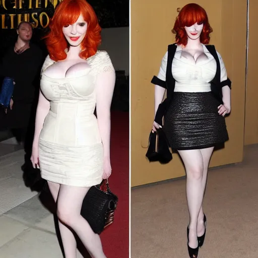 Prompt: christina hendricks with mini skirt,